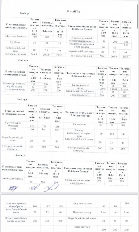Ас мәзірі 23,24,25,26 қыркүйек күндері